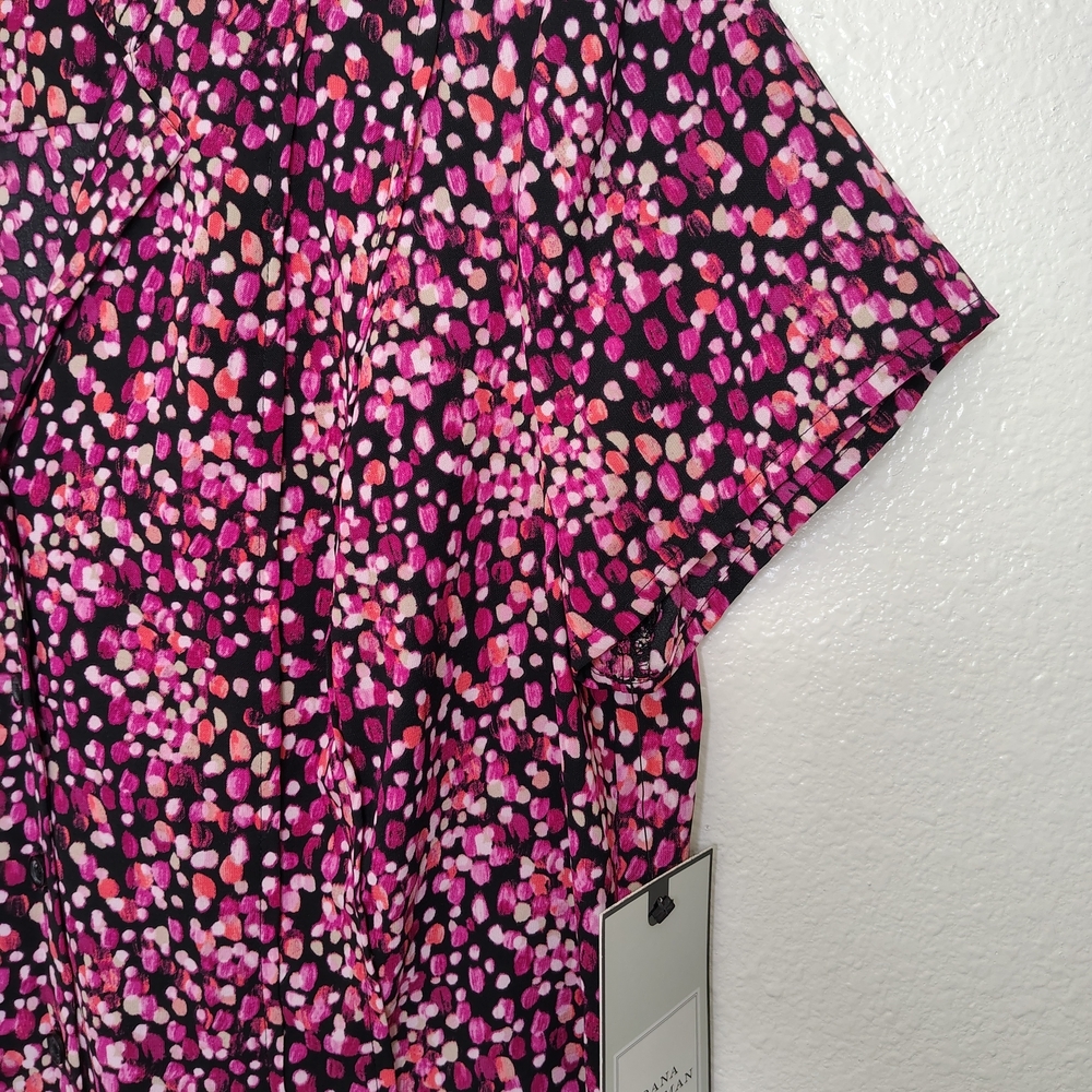 Dana Buchman Black Pink Polka Dot Button Front Career Blouse Women's Sz M Oversz - Picture 9 of 14